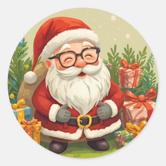 Kerstman met glimlach Feestelijke Sticker (Voorkant)