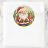 Kerstman met glimlach Feestelijke Sticker (Tas)