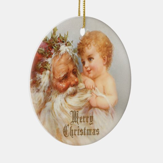  kerstman met glimlachend kind keramisch ornament (Rechts)