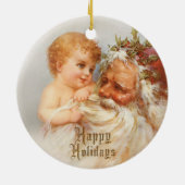 kerstman met glimlachend kind keramisch ornament (Achterkant)