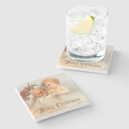  kerstman met glimlachend kind stenen onderzetter (Zijkant)