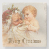  kerstman met glimlachend kind stenen onderzetter (Voorkant)