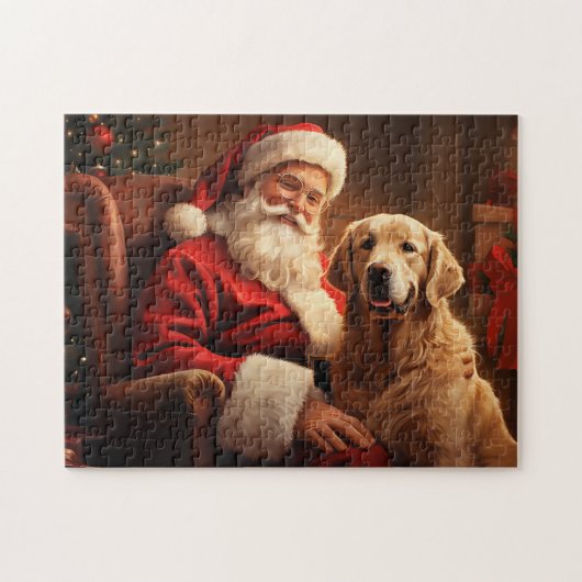 Kerstman met Golden Retriever Legpuzzel (Horizontaal)