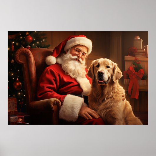 Kerstman met Golden Retriever Poster (Voorkant)