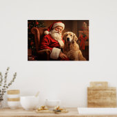 Kerstman met Golden Retriever Poster (Keuken)