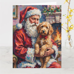 Kerstman met Goldendoodle Kerst Kunst Kaart