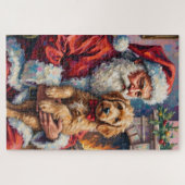 Kerstman met Goldendoodle Kerst Kunst Legpuzzel (Horizontaal)