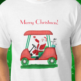 Kerstman met Golf Cart Merry Kerstmis T-Shirt