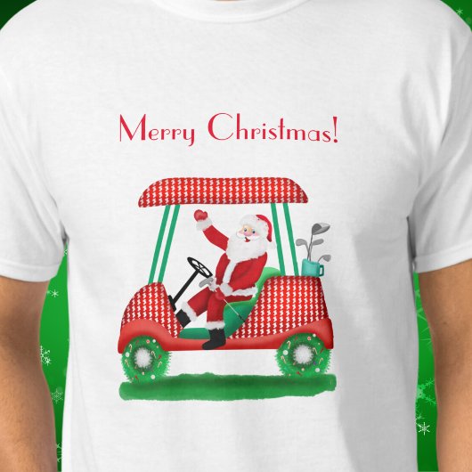 Kerstman met Golf Cart Merry Kerstmis T-Shirt