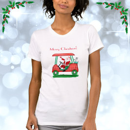 Kerstman met Golf Cart Merry Kerstmis T-Shirt