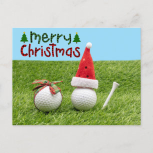 Kerstman met golfbal en kerstgolfer briefkaart