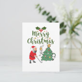 Kerstman met golfbal en kerstgolfer feestdagenkaart (Staand voorkant)