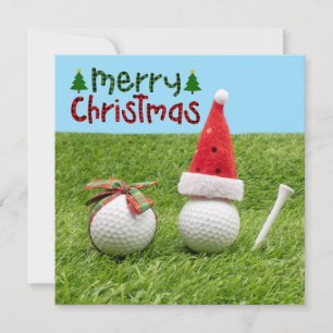 Kerstman met golfbal en kerstgolfer kaart