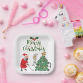 Kerstman met golfbal en kerstgolfer papieren bordje (Feest)