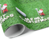 Kerstman met golfbal, pretkerst tot golfer cadeaupapier (Rol Hoek)