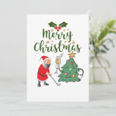 Kerstman met golfbal Prettig kerstfeest golfer  Feestdagenkaart (Staand voorkant)
