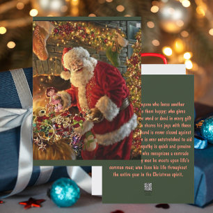  kerstman met gouden lampvoet feestdagenkaart