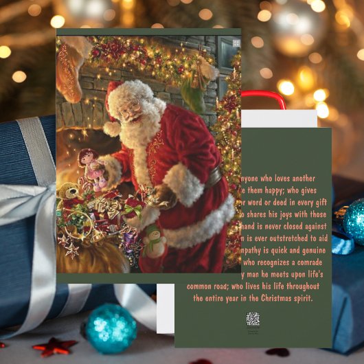  kerstman met gouden lampvoet feestdagenkaart