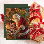  kerstman met gouden lampvoet feestdagenkaart