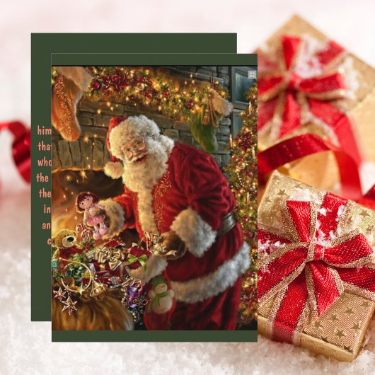  kerstman met gouden lampvoet feestdagenkaart