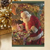  kerstman met gouden lampvoet feestdagenkaart