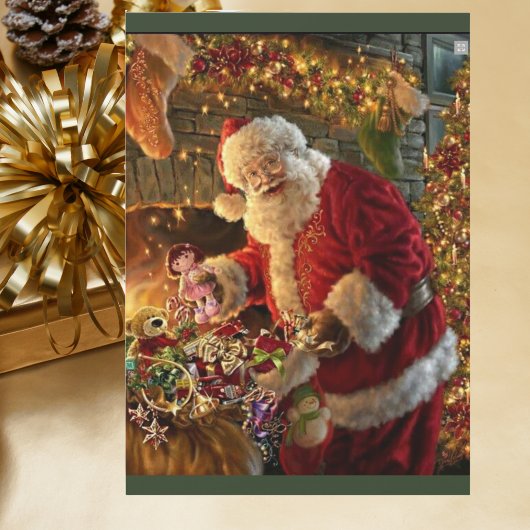 kerstman met gouden lampvoet feestdagenkaart