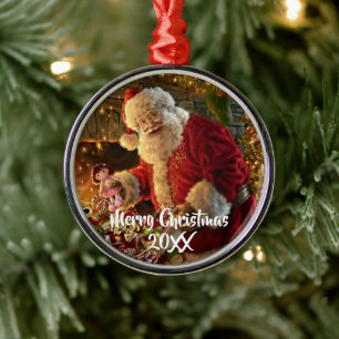 kerstman met gouden lampvoet metalen ornament