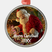  kerstman met gouden lampvoet metalen ornament (Voorkant)