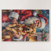 Kerstman met Gouden Retriever Kerst Kunst Legpuzzel (Horizontaal)