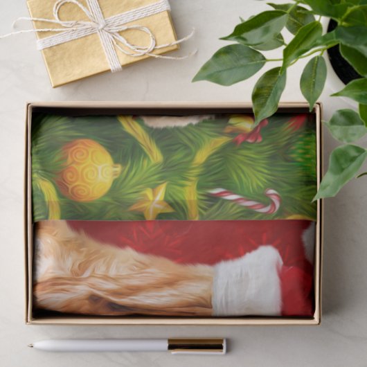 Kerstman met gouden ruggengraat tissuepapier (Geschenk)