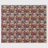 Kerstman met Great Dane Kerst Kunst Cadeaupapier (Vlak)