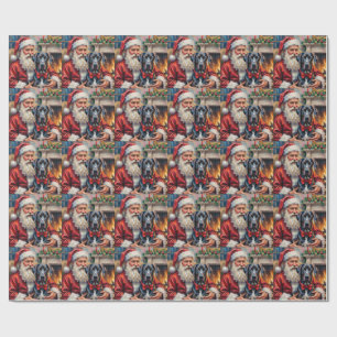 Kerstman met Great Dane Kerst Kunst Cadeaupapier
