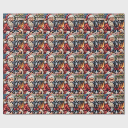 Kerstman met Great Dane Kerst Kunst Cadeaupapier (Vlak)