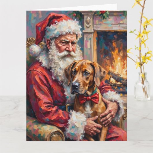 Kerstman met Great Dane Kerst Kunst Kaart (Gele Bloem)