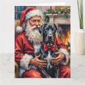 Kerstman met Great Dane Kerst Kunst Kaart (Voorkant)