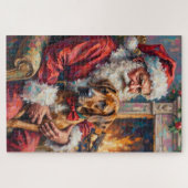 Kerstman met Great Dane Kerst Kunst Legpuzzel (Horizontaal)