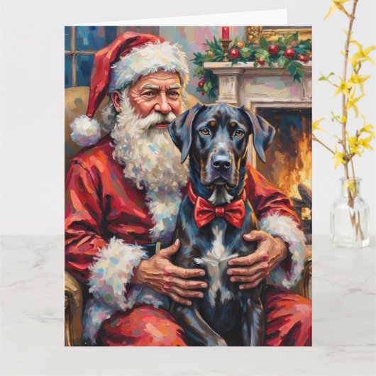 Kerstman met Great Dane Kerstkunst Kaart (Gele Bloem)