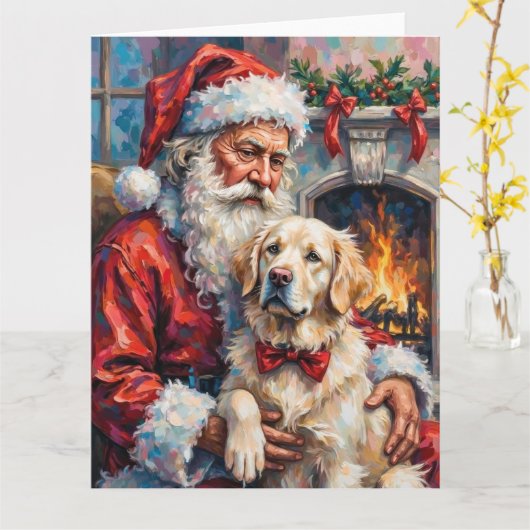 Kerstman met Great Pyrenees Kerstkunst Kaart (Gele Bloem)