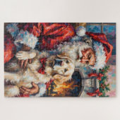 Kerstman met Great Pyrenees Kerstkunst Legpuzzel (Horizontaal)