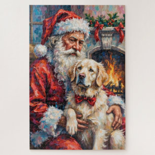 Kerstman met Great Pyrenees Kerstkunst Legpuzzel