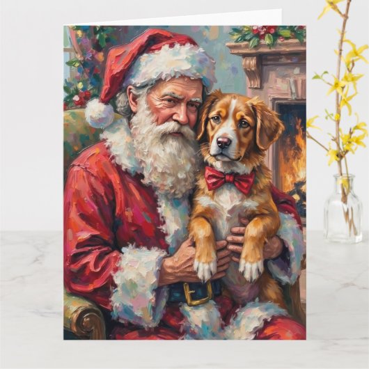 Kerstman met Greater Swiss Mountain Dog kunst Kaart (Gele Bloem)