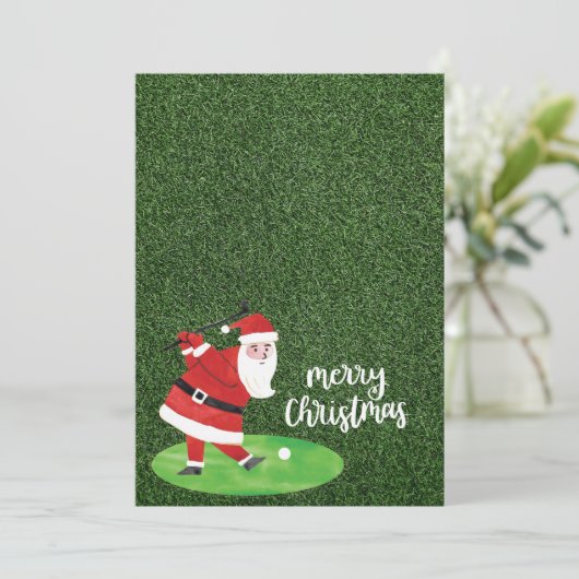 Kerstman met groene kerst en golfbal kaart (Staand voorkant)