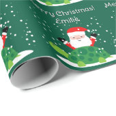 Kerstman met groene schildpad cartoon Kerstmis Cadeaupapier (Rol Hoek)