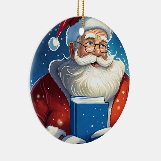 Kerstman met groot kerstboek keramisch ornament (Rechts)