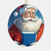 Kerstman met groot kerstboek keramisch ornament (Links)