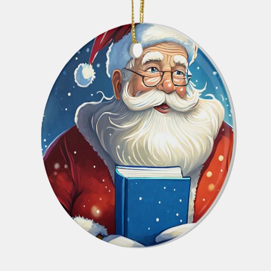 Kerstman met groot kerstboek keramisch ornament (Links)