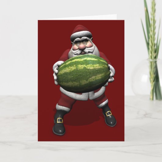 kerstman met grote watermeloen feestdagen kaart (Voorkant)