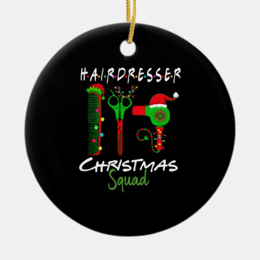 kerstman met haarser en passende cadeaus keramisch ornament (Voorkant)