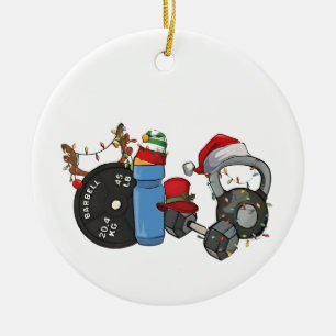 Kerstman met halters in de sportschool Kerstmis Keramisch Ornament
