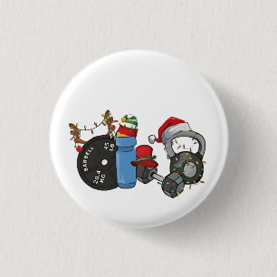 Kerstman met halters in de sportschool Kerstmis Ronde Button 3,2 Cm
